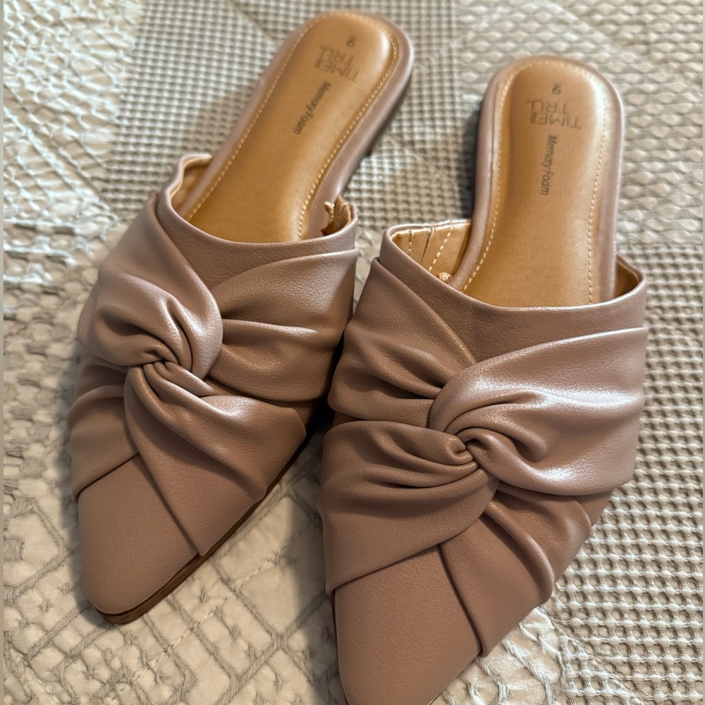 Time and Tru Taupe Knotted Mules
